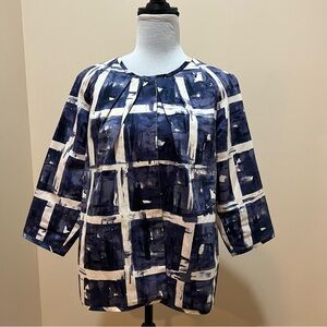 Vera Wang Women's Office Casual Dress Button Up Blue White Shirt Jacket Size M